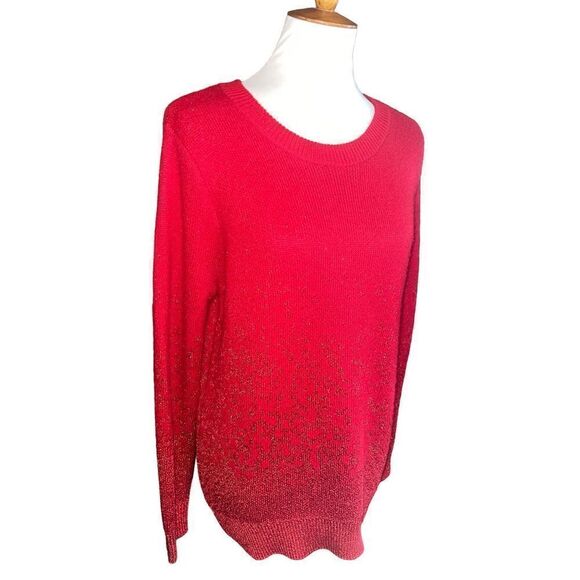 H&M Red Crewneck Holiday Sparkle Sweater L-EUC - Picture 7 of 11